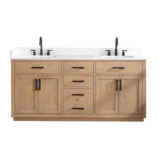 Gavino 72 in. W x 22 in. D x 34 in. H Bath Vanity in Light Brown with Grain White Composite Stone... | The Home Depot