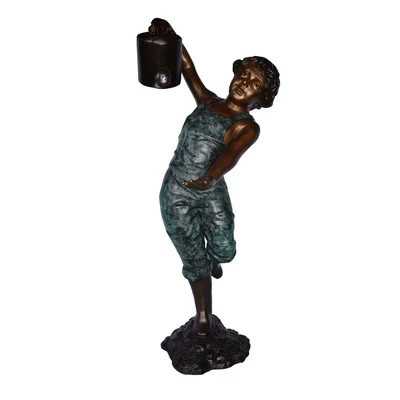 Standing Boy With Watering Can Bronze Statue Fountain - Size: 24" X 22" X 48"H. | Wayfair North America