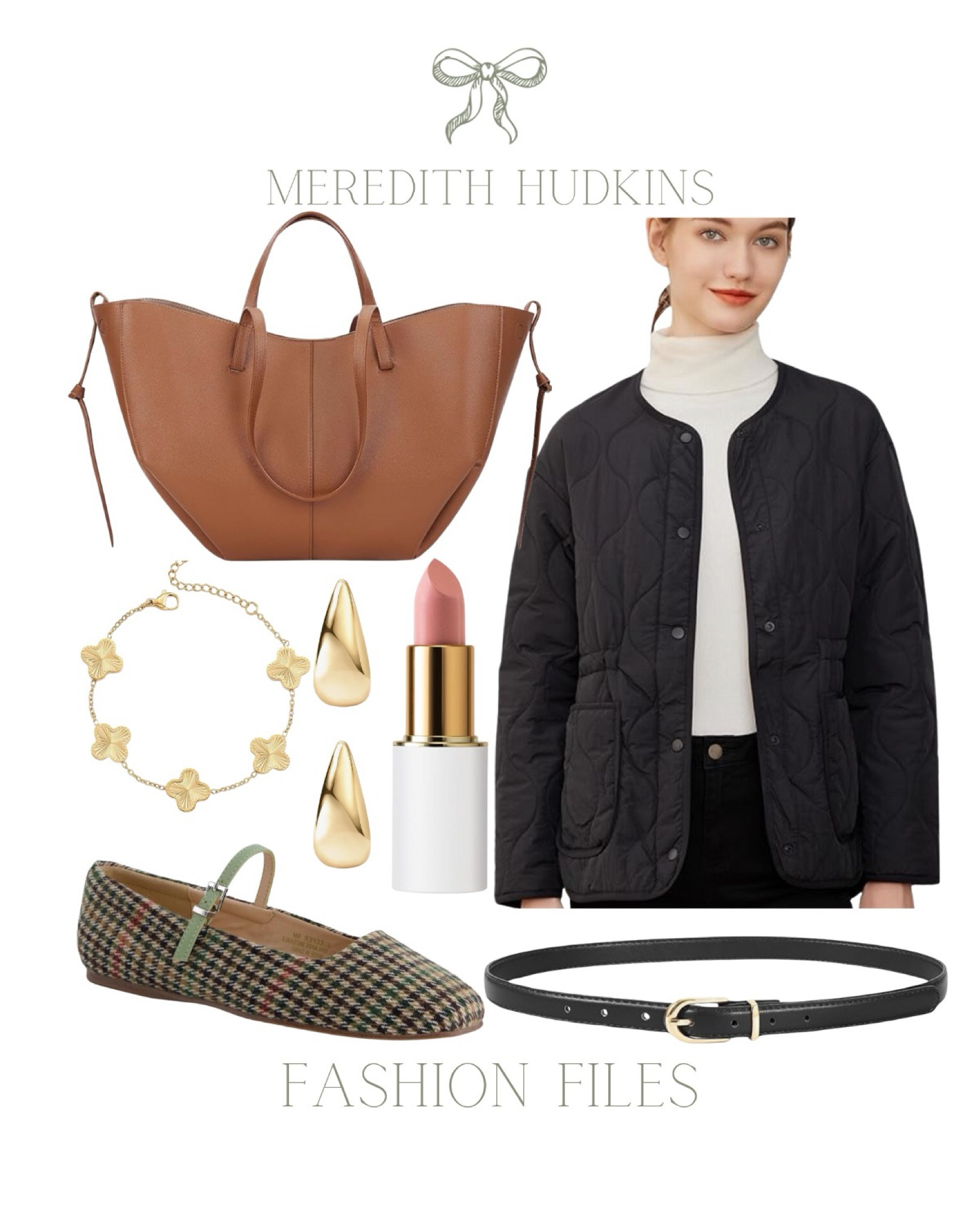 Meredith Hudkins, women's fashion, classic, preppy, timeless, fall fashion, transitional fashion, chic, neutral, ballet flats, plaid, turtleneck, quilted jacket, levi jeans, brown tote bag, black belt, designer look for less, bracelet, ogee lipstick, hoop earrings

#LTKFindsUnder50 #LTKSaleAlert #LTKStyleTip
