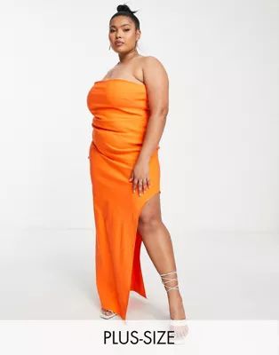 Vesper Plus bandeau maxi dress with side thigh split in orange | ASOS (Global)