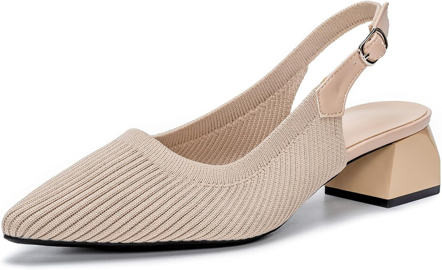 youngshow Womens Adjustable Slingback Heels, Pointed Toe Mid-Low Heel, Cute Knitted Slip On Work ... | Amazon (US)