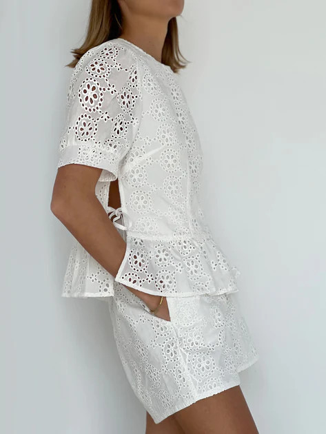 Amelia Cotton Cutwork Tie Side Top | White | Vita Grace