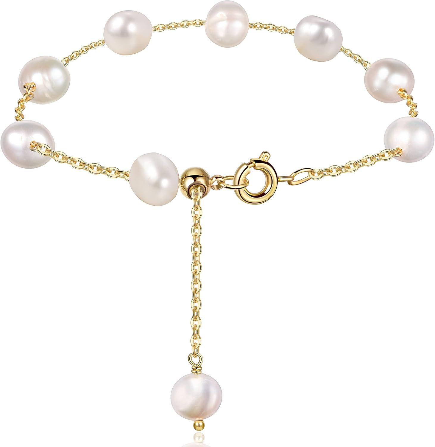 Cowlyn Pearl Anklet 14K Gold Chain Cubic Zirconia Handmade Dainty Ankle for Women Beach Cute Boho Su | Amazon (US)