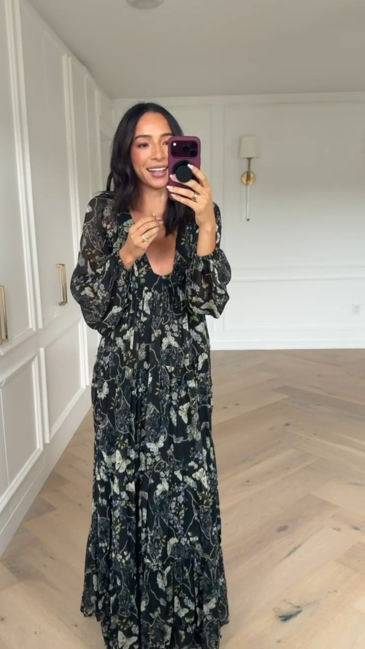 Fall dress!! I love this dress for fall events and even a casual cocktail fall wedding guest dress! Wearing size S sheer floral maxi dress 

Cocktail dress, fall dresses, Anthropologie dress