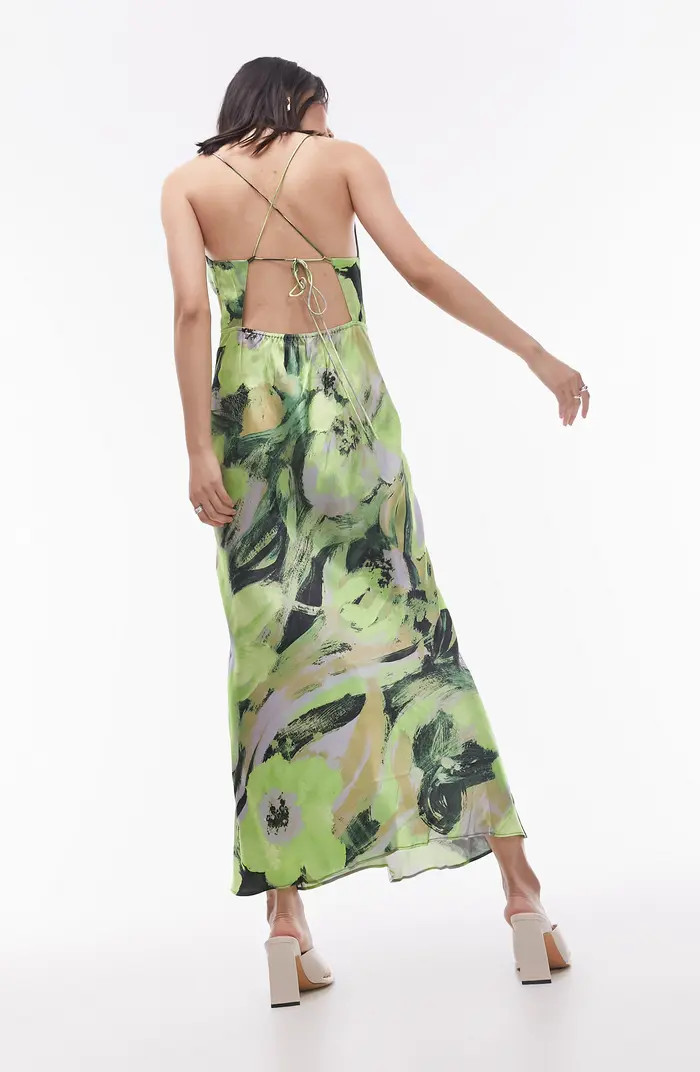 Topshop Print Cowl Neck Open Back Midi Slipdress | Nordstrom | Nordstrom