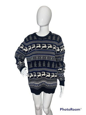 Aspen Women's M Fair Isle Holiday Winter Christmas Sweater Navy Blue White NEW  | eBay | eBay US