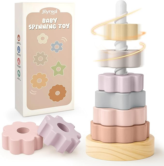 Joyreal Wooden Spinning Stacking Toys, Neutral Ring Stacker Montessori Toys for Toddlers 1-3, Chr... | Amazon (US)