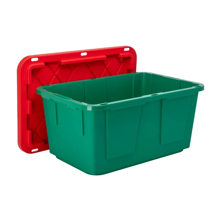 GreenMade 27 Gallon ProGrade Storage Tote, Red Lid & Green Base, Heavy-Duty Holiday Storage Bin | Walmart (US)