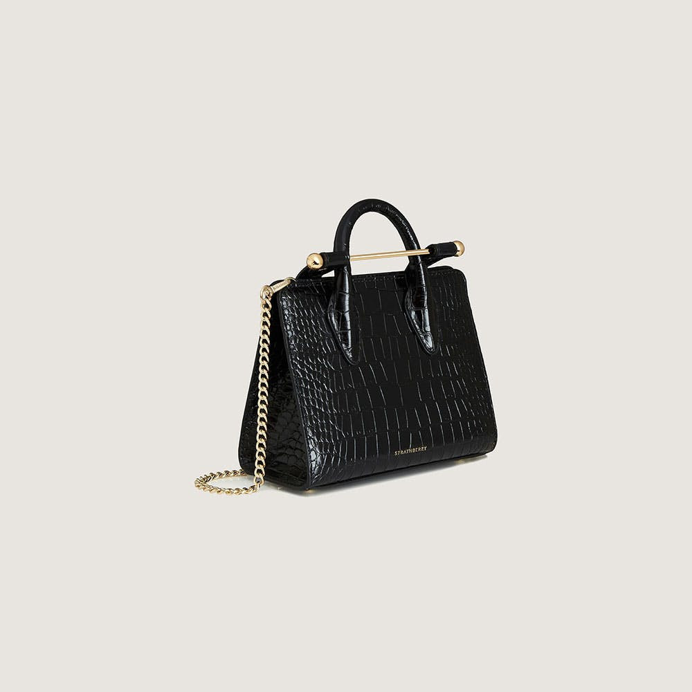 Nano Tote - Croc-Embossed Leather Black | Strathberry