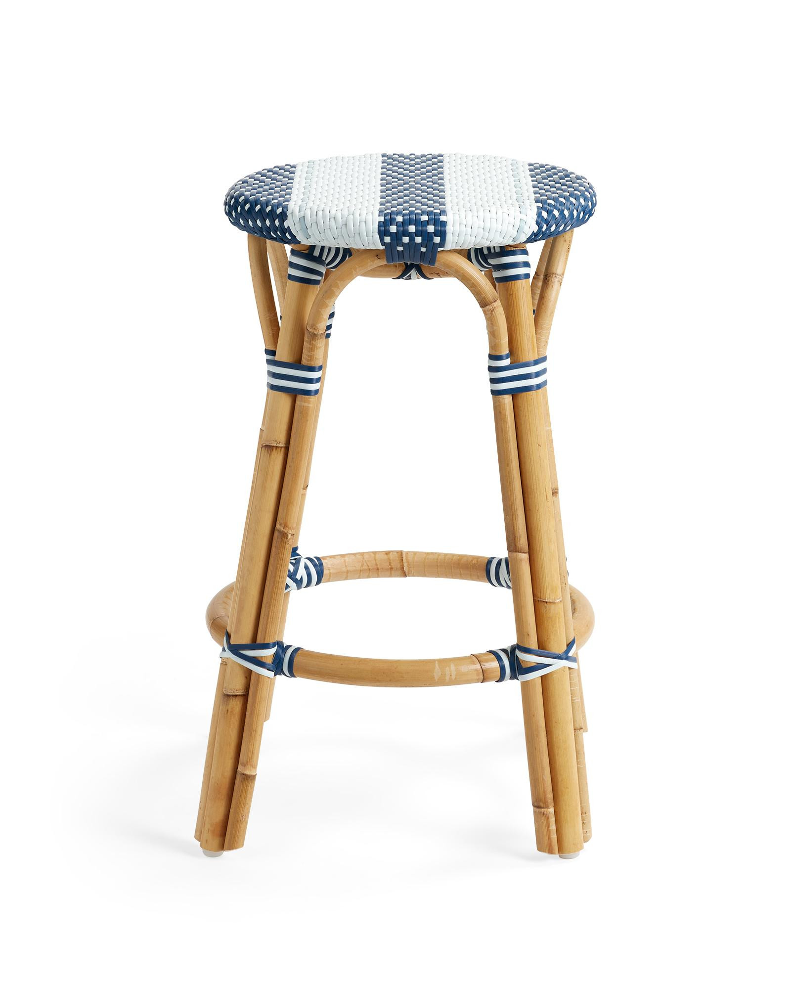 Riviera Rattan Bistro Stripe Backless Counter Stool | Serena and Lily
