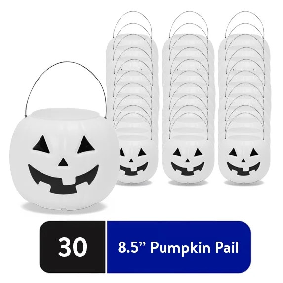 30ct - 8" Black & White Pumpkin Pail Halloween Trick-or-Treat Basket, by Way To Celebrate | Walmart (US)
