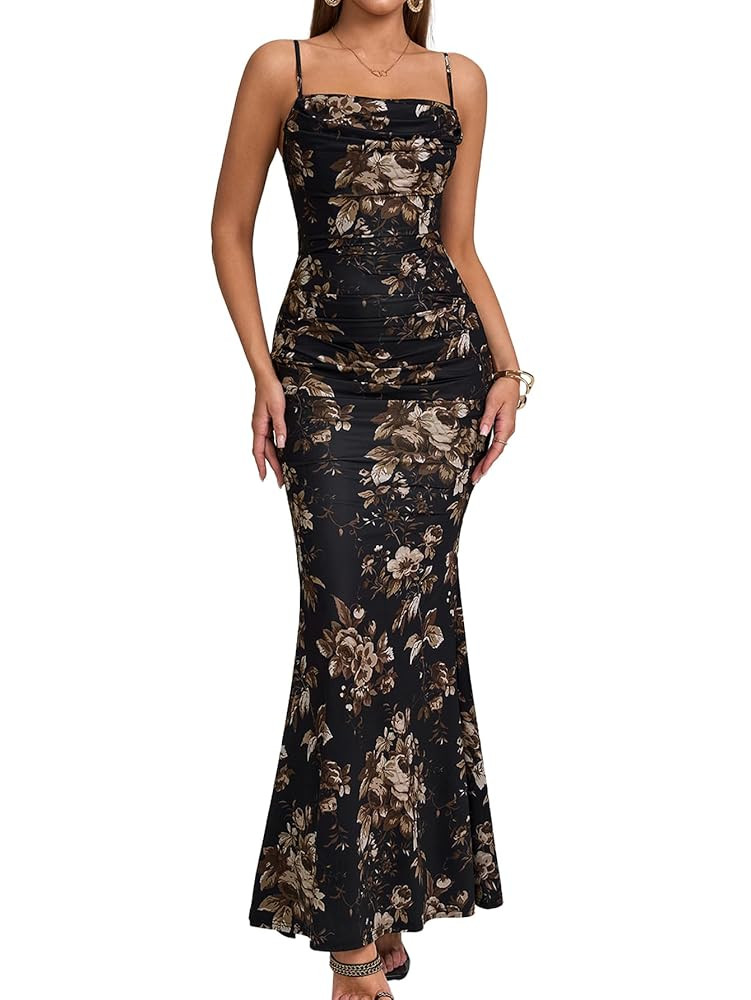 EYNMIN Women's Sleeveless Bodycon Corset Maxi Dress Spaghetti Strap Ruched Elegant Evening Weddin... | Amazon (US)