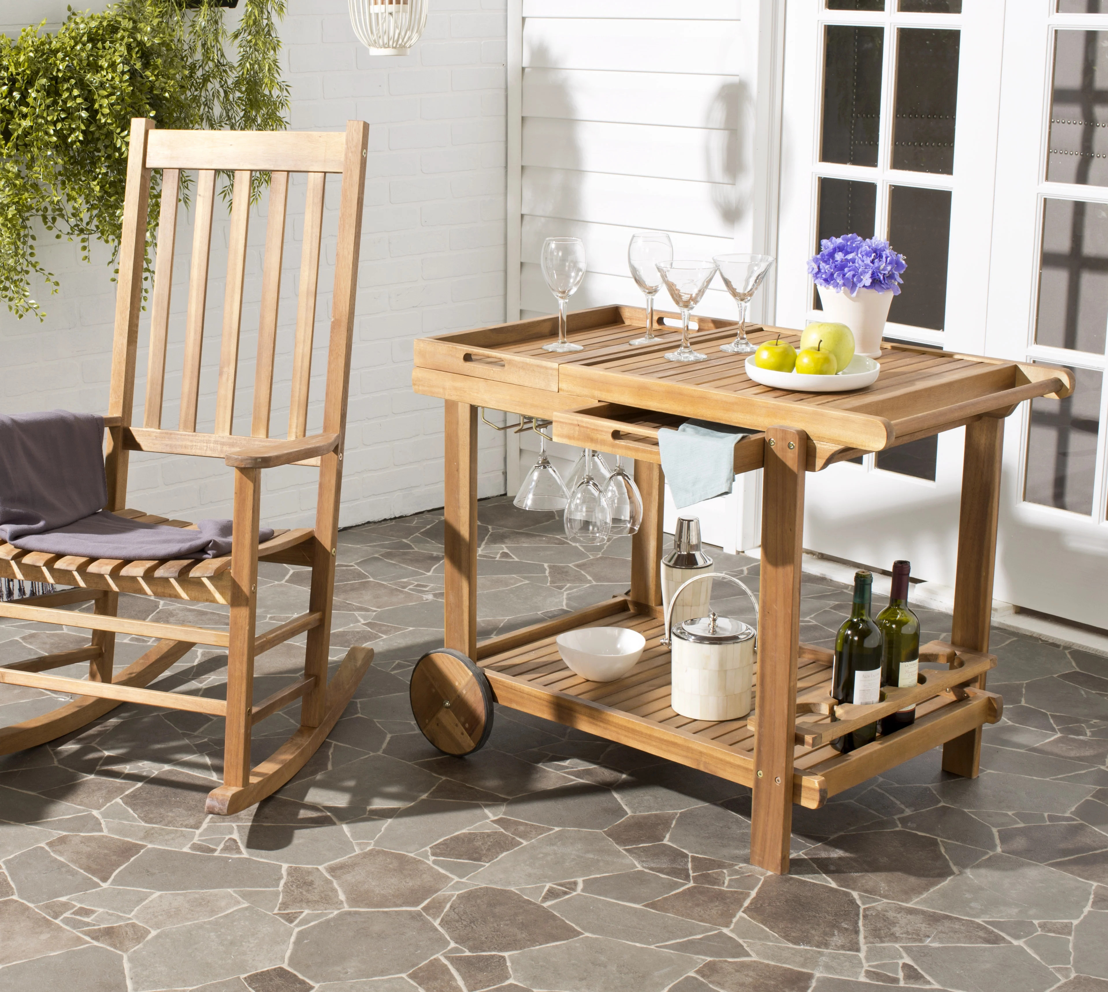 Safavieh Orland Indoor/Outdoor Contemporary Wood Tea Trolley | Walmart (US)