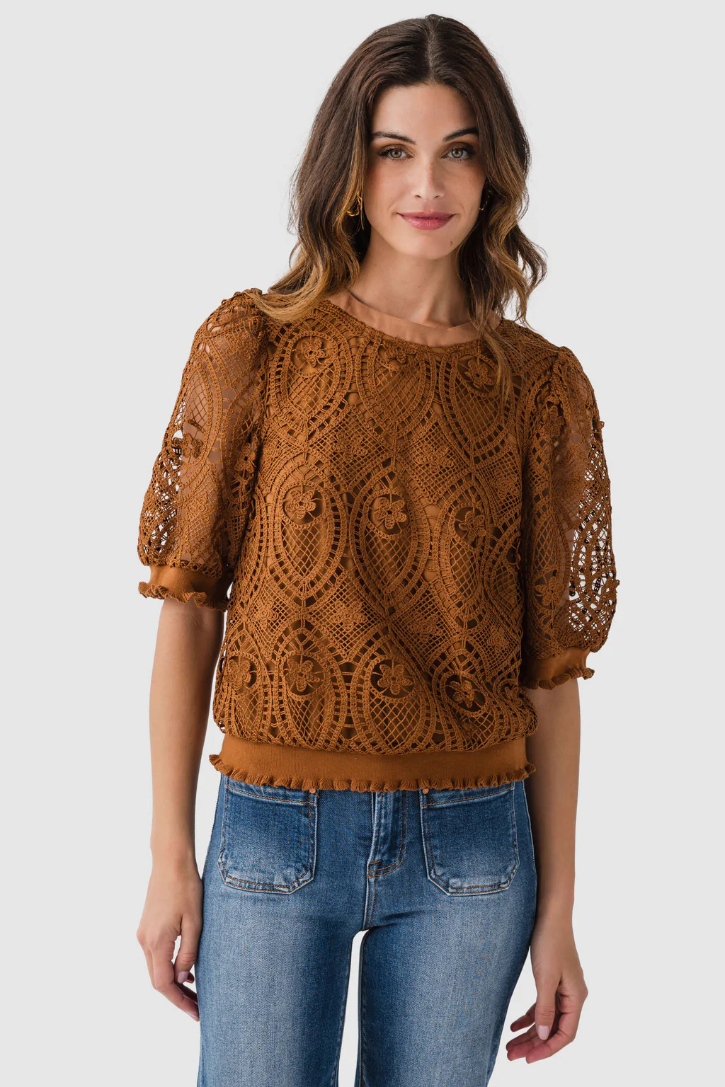 Voy Ruffled Band Detailed Lace Top | Social Threads