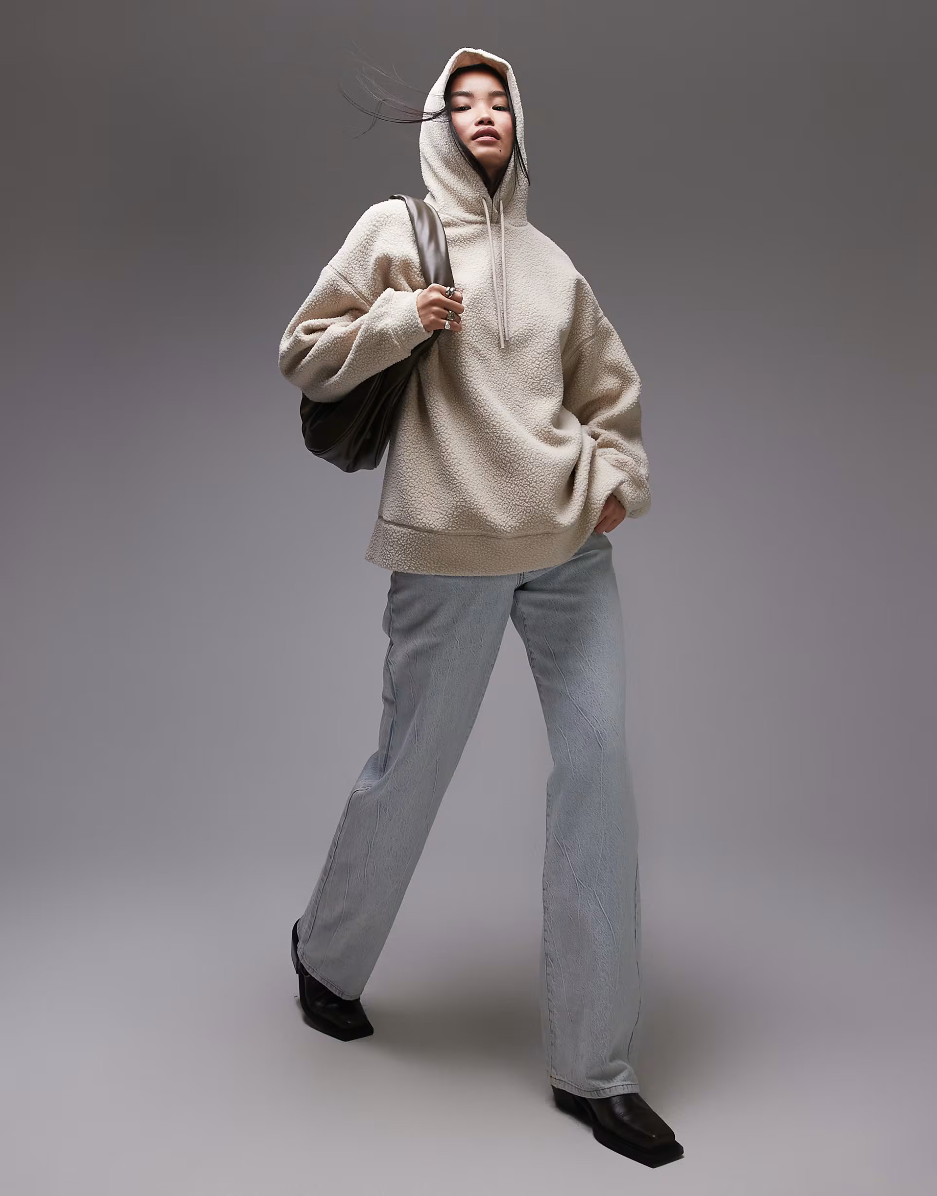 Topshop oversized borg hoodie in stone | ASOS (Global)