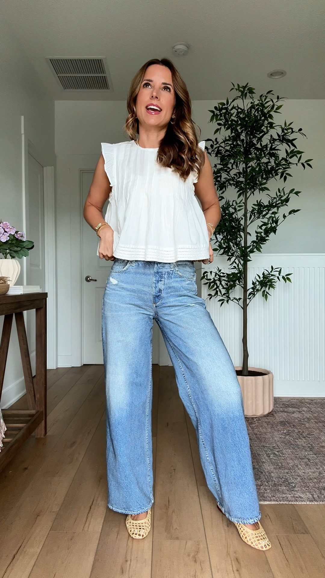 The viral sweatpants jeans are BACK! The denim look is printed onto the fabric, but these are  100% cotton terry cloth. Wearing 23 in sweatpant jeans (size down 1). Rag & Bone Miramar Sofie Ankle-Length Pants - comes in full length, too & linking below. I have colors ‘Minetta’ and ‘Venice’. Minetta is a new color! Travel outfits. Elevated casual outfits. Business casual. Everyday outfits. Mom outfits. Anthropologie tank in XXS. Woven ballet flats are TTS.

#LTKootd #LTKgrwm #LTKTravel