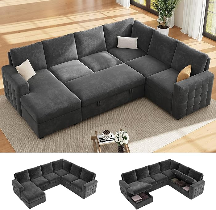 Dowiean 104" Sectional Sleeper Sofa Bed, Pull Out Couch with Storage, Modular Cloud Sofa with Cha... | Amazon (US)