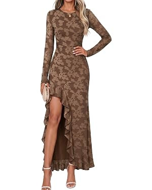 MEROKEETY Womens Fall Wedding Guest Dress Formal Long Sleeve Maxi Dresses | Amazon (US)