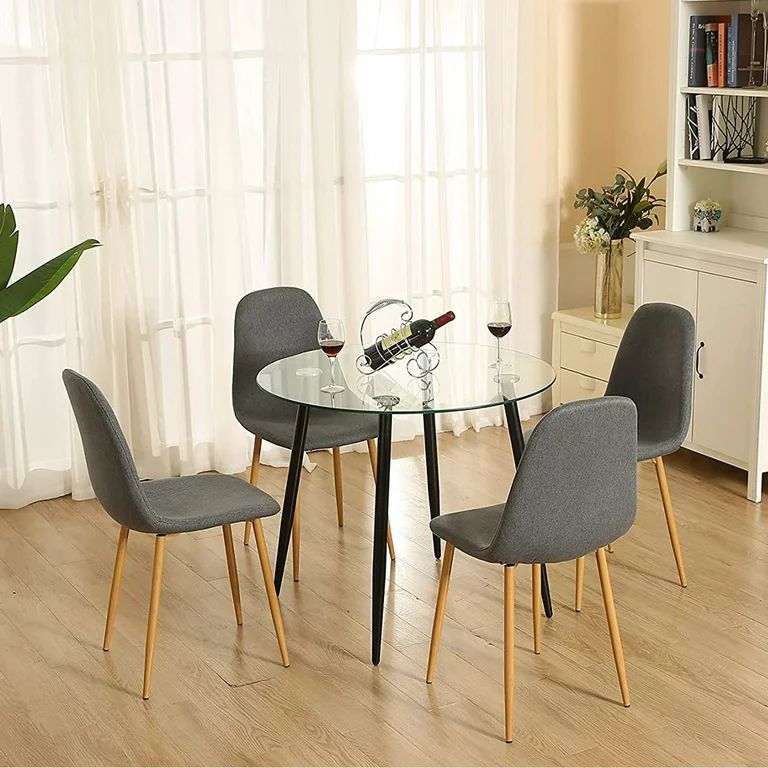 5 Pieces Dining Table Set,Dining Room Table Set for 4(Black Round Table+4PCS Fabric Deep Grey Cha... | Walmart (US)