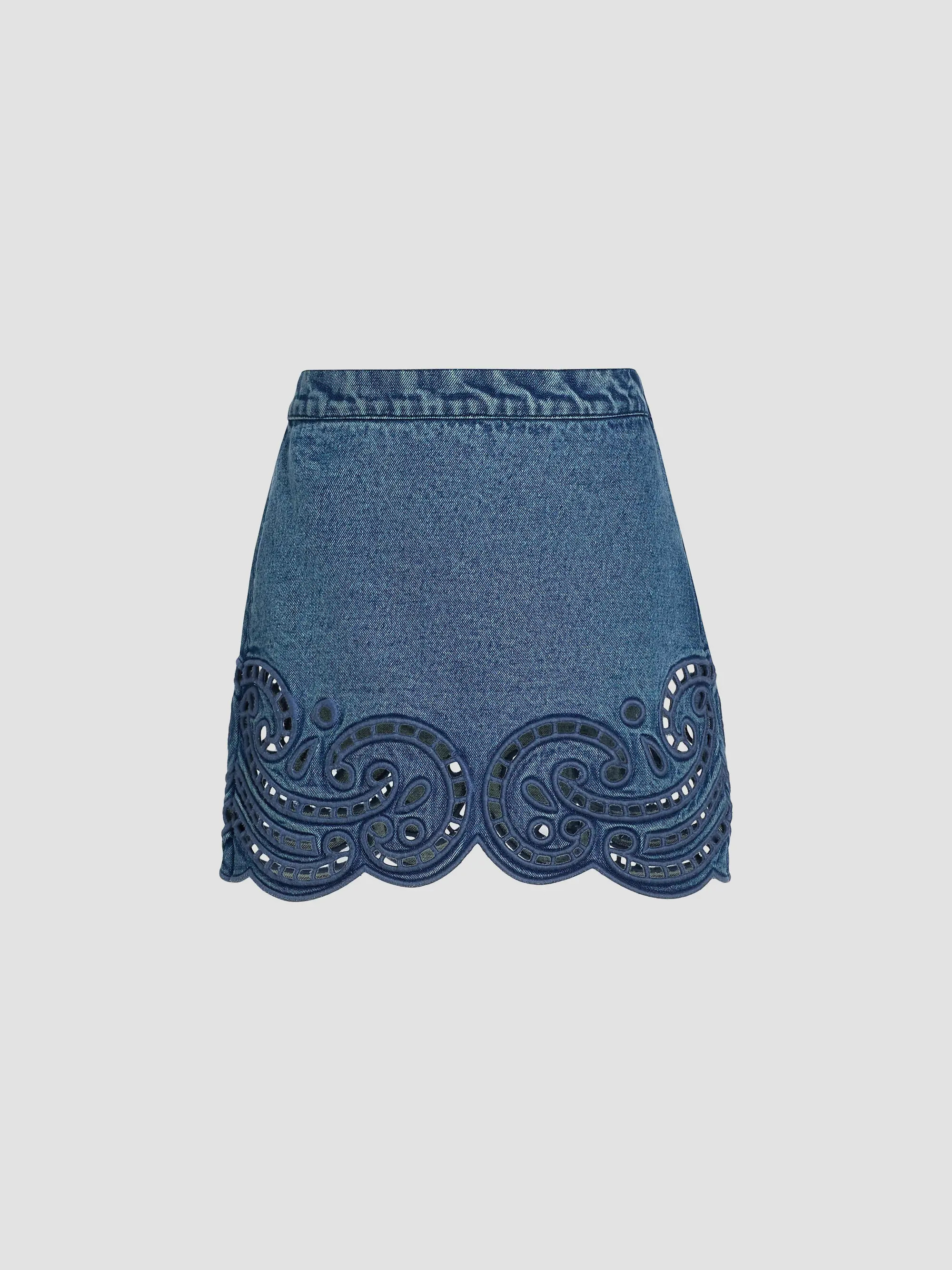 Ulla Johnson The Cadiz Eyelet Cotton Denim A-Line Miniskirt | Saks Fifth Avenue | Saks Fifth Avenue