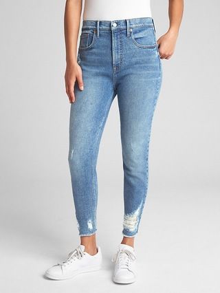 Gap Womens Super High Rise True Skinny Crop Jeans With Distressed Detail (Medium) Medium Indigo Size 24 | Gap US