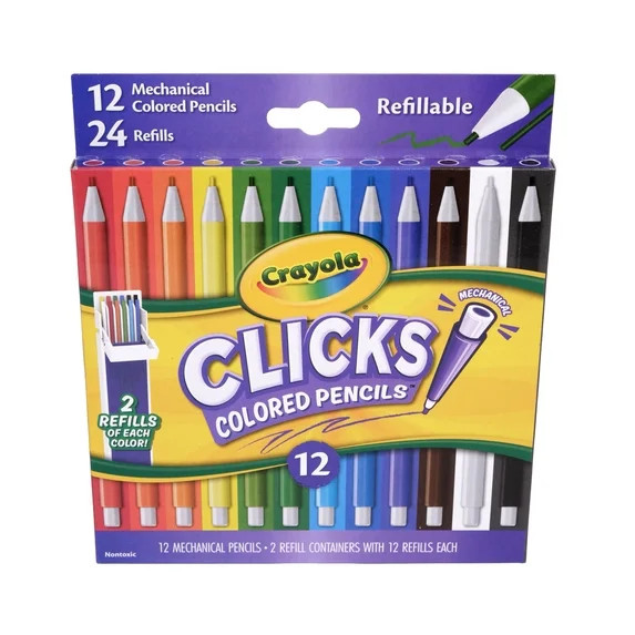 Crayola Clicks 2.0mm Mechanical Colored Pencil Set, 12ct with Replacement Cores, Back to School S... | Walmart (US)