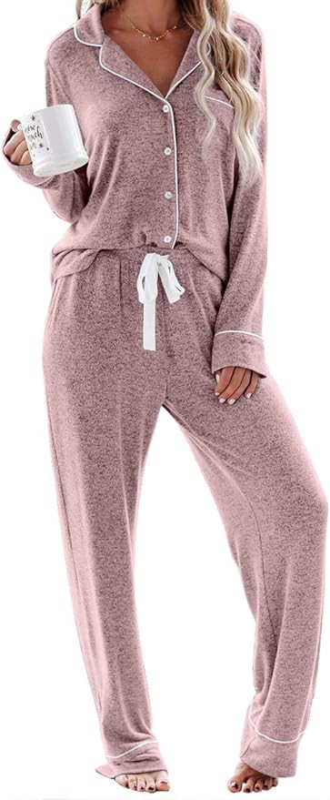 Women's Pajama Sets Long Sleeve Button Down Sleepwear Nightwear Soft Pjs Lounge Sets | Amazon (US)
