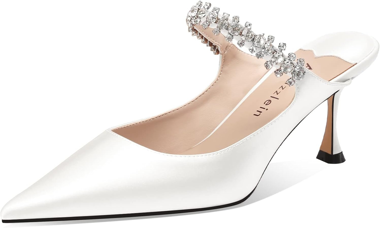 Adrizzlein Heeled Mule Pointed Toe High Heel Satin Stiletto Shimmering Crystal Mules Rhinestone E... | Amazon (US)