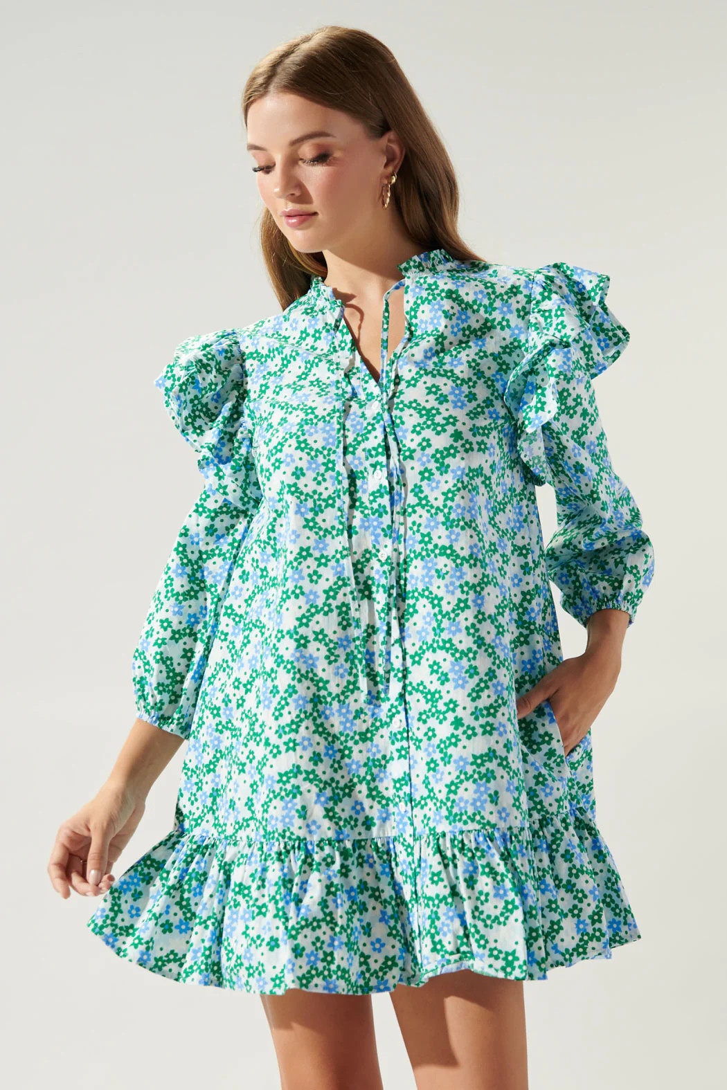 Turquatic Floral Sammy Ruffle Drop Waist Dress | Sugarlips