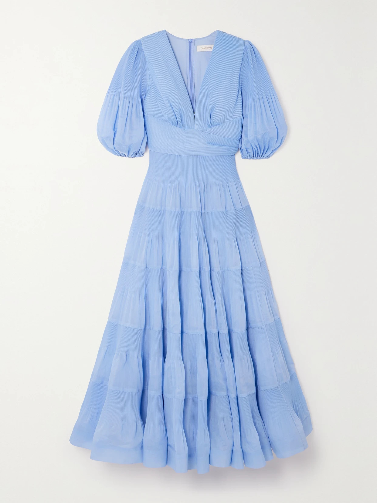 Zimmermann - Tiered Plissé-taffeta Midi Dress - Blue | NET-A-PORTER (US)