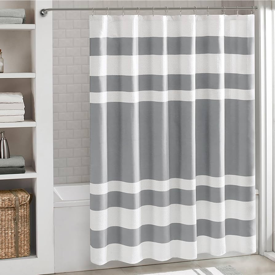 Madison Park Shower Curtain Waffle Weave Striped Pieced Design Fabric Shower Curtains for Bathroo... | Amazon (US)