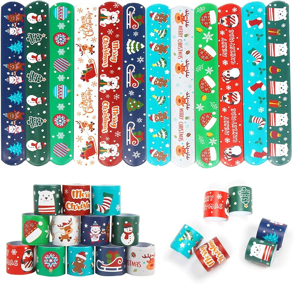 LOMIMOS 48PCS Christmas Slap Bracelets,Xmas Snap Wristbands with Santa Claus Reindeer for Kids Pa... | Amazon (US)