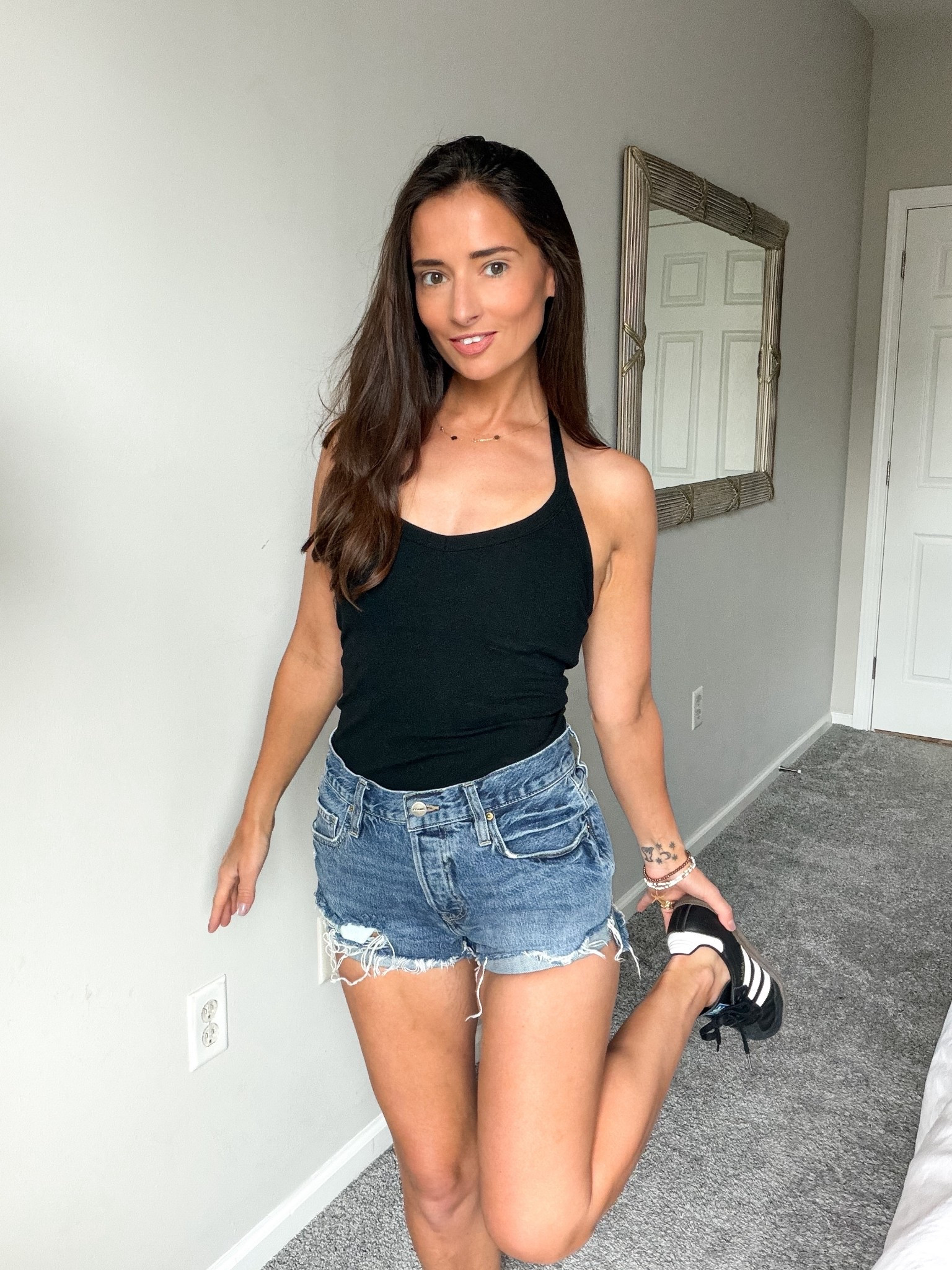 Casual go to every day outfit. Love this halter top to add some edge, also has a built in bra and is sooo soft, available in other colors as well! Great to dress up or dress down. 

#LTKootd #LTKSeasonal #LTKgrwm