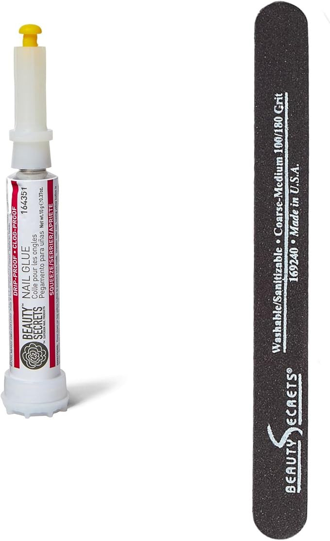 Beauty Secrets Drip & Clog Proof Nail Glue (1 Pack) Bundled with Nail File Black Cushion Medium C... | Amazon (US)