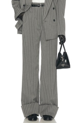 Helsa Pinstripe High Waist Cuffed Pants in Grey & White Stripe - Grey. Size S (also in M, XS, XXS). | FWRD 
