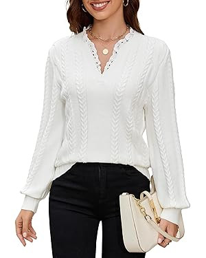 Angashion Womens Sweaters Long Sleeve Casual V Neck Jumper Tops Fall Winter Knit Pullover Sweater | Amazon (US)