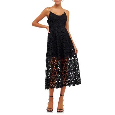 Endless Rose Lace Spaghetti Strap Midi Dress in Pink at Nordstrom, Size Medium | Nordstrom