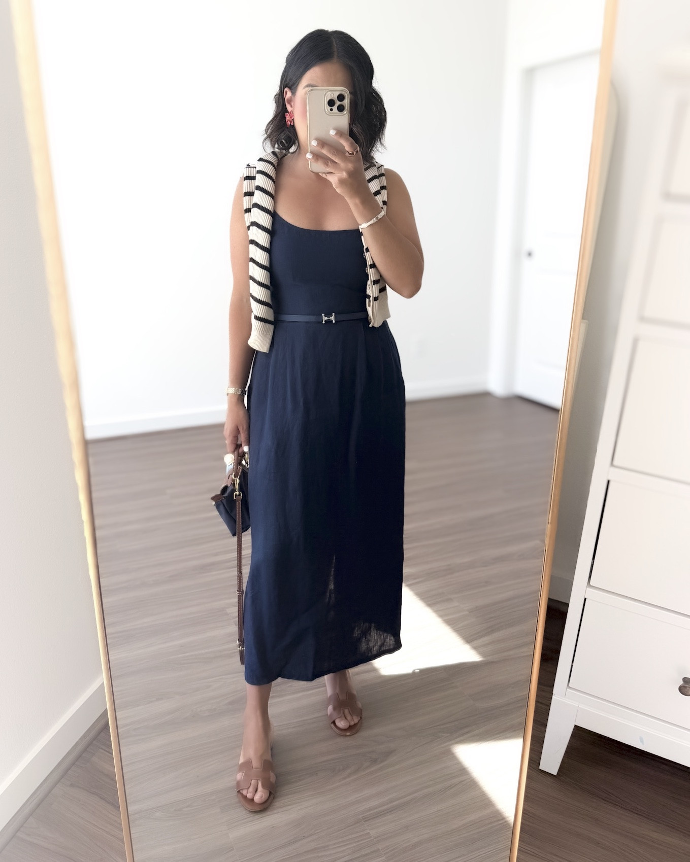 Summer outfit I’d wear in repeat 💙

• Navy linen dress is size S (true to size). It’s breathable and lined so no see through. Very flattering, love it cinches the waist! 
Forgot to mention it’s petite friendly 🙌🏼

• sweater is old but any stripes sweater would work!

#LTKootd #LTKPetite #LTKSeasonal