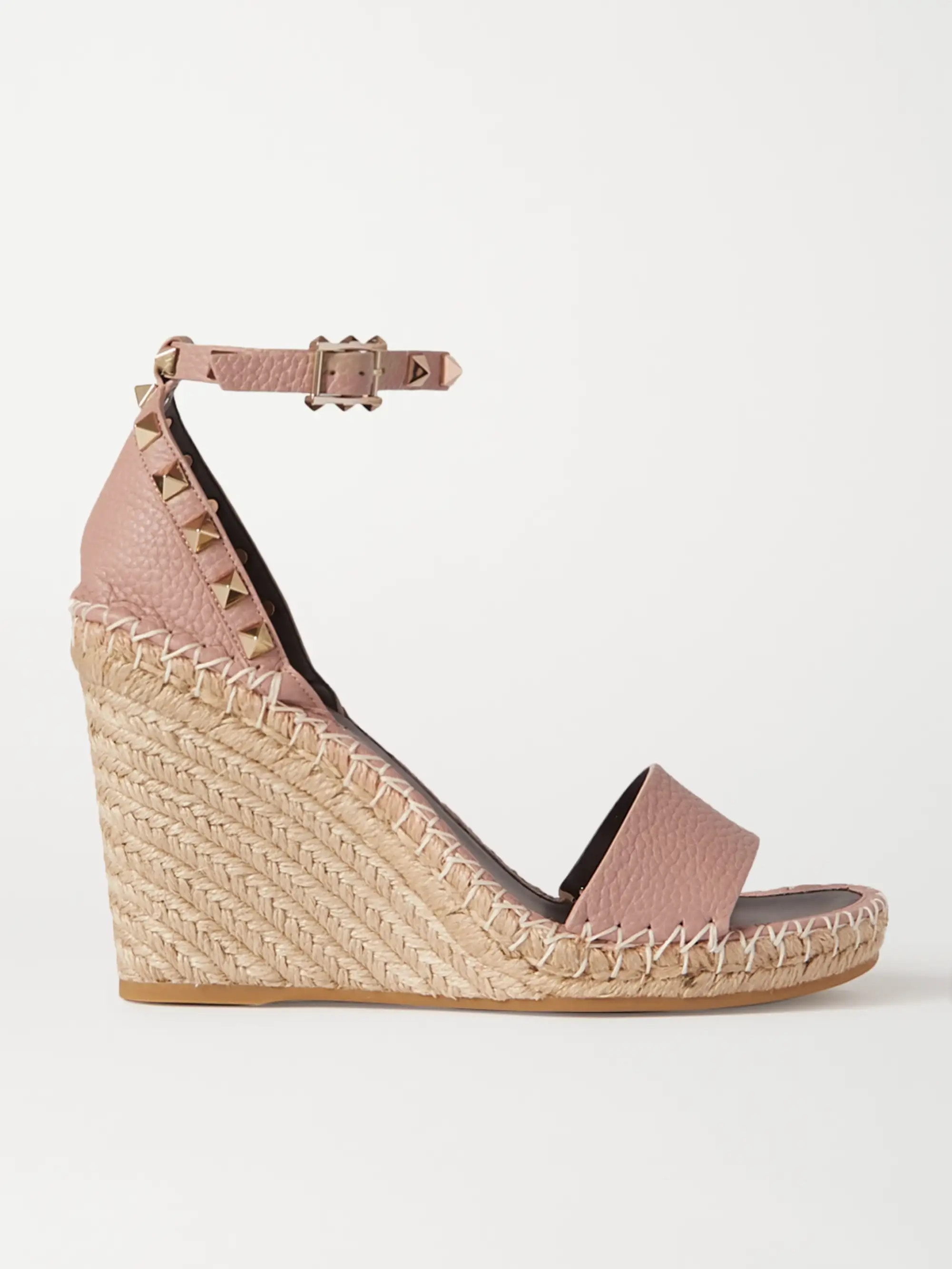 Valentino Garavani Rockstud 105 textured-leather espadrille wedge sandals | NET-A-PORTER (US)