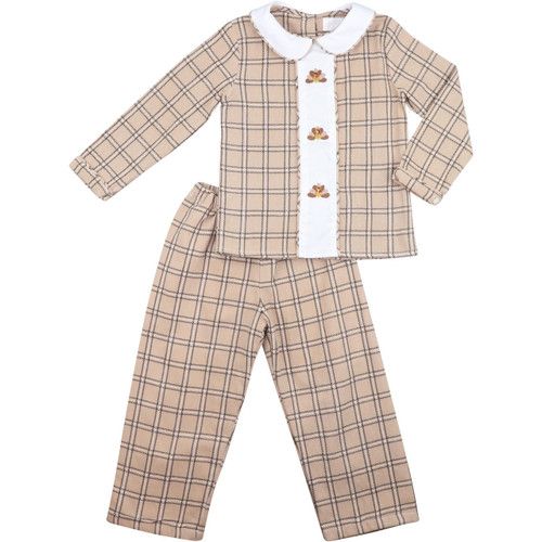 Khaki Plaid Embroidered Turkey Pant Set | Cecil and Lou