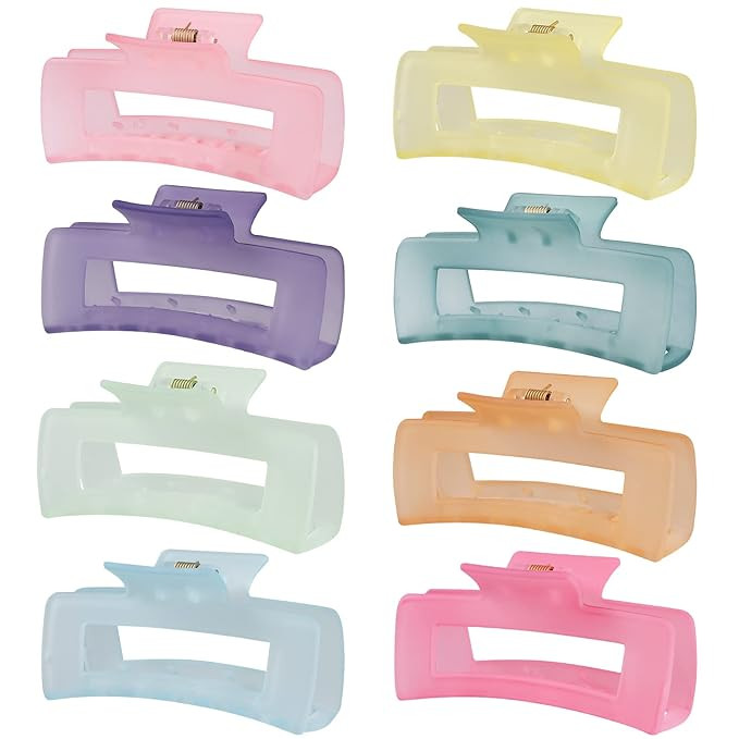 4.1 Inch Large Acrylic Banana Jaw Hair Clips - 8 Pcs Nonslip Rectangle Clips for Thick Hair, Hair... | Amazon (US)