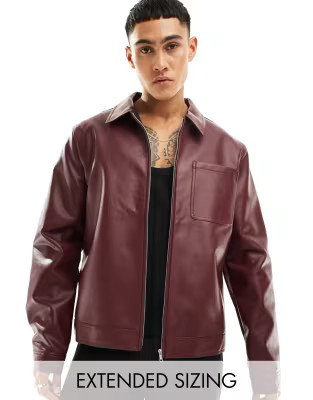 ASOS DESIGN faux leather harrington jacket in burgundy | ASOS | ASOS (Global)