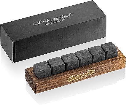 Whiskey Stones Gift Set for Men | 6 Granite Whiskey Rocks Chilling Stones in a Classy Wood Tray |... | Amazon (US)