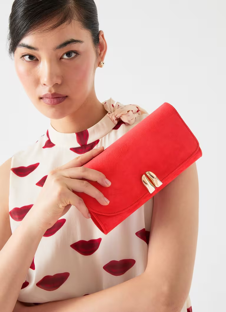 Florence Aurora Red Suede Long Clasp Clutch Bag | L.K. Bennett (UK)