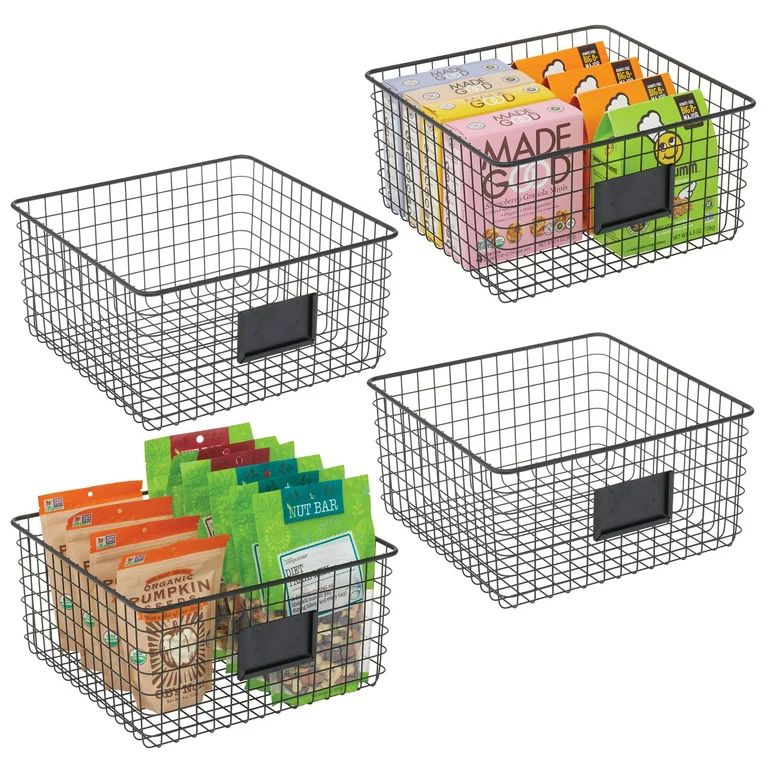 mDesign Square Steel Kitchen Organizer Basket - Label Slot, 4 Pack, Matte Black | Walmart (US)