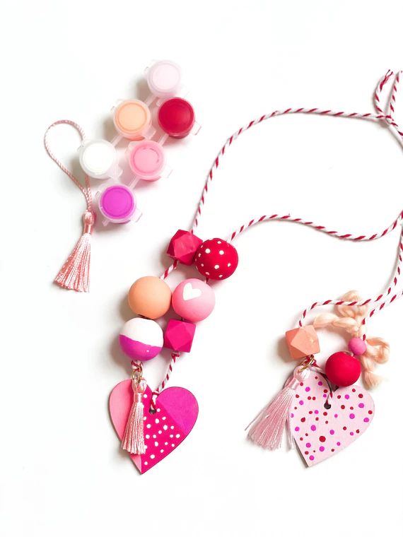 DIY Valentine Necklace Craft Kit  Kids Craft  Valentines | Etsy Canada | Etsy (CAD)