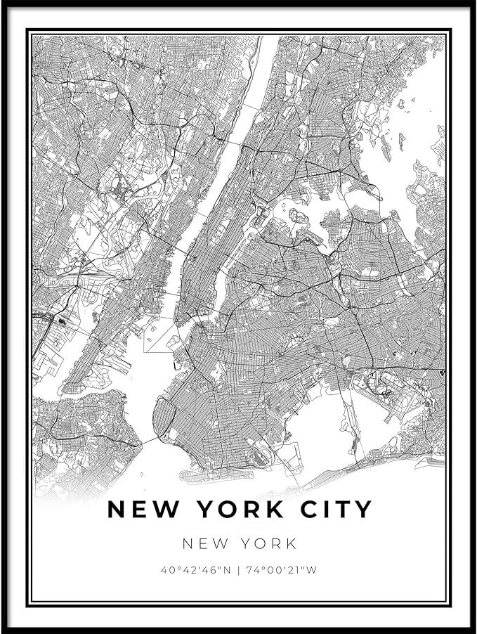 Skanndi New York Area Map Print, New York City NYC NY USA, Map Art Poster, Modern Wall Art, Stree... | Amazon (US)