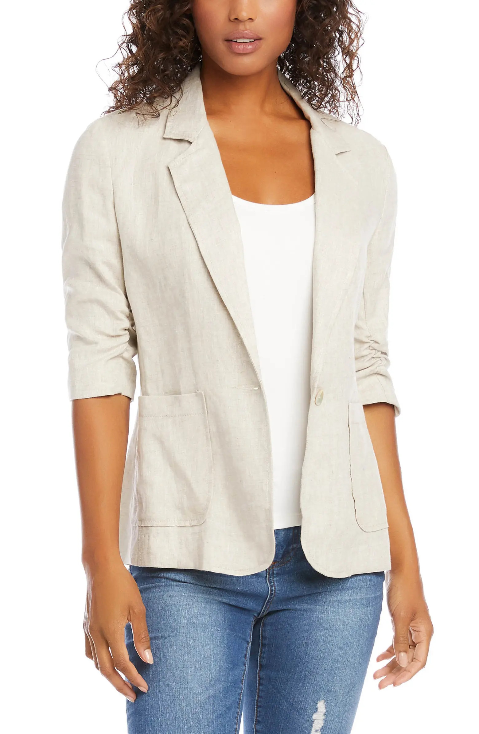 Ruched Sleeve Linen Jacket | Nordstrom