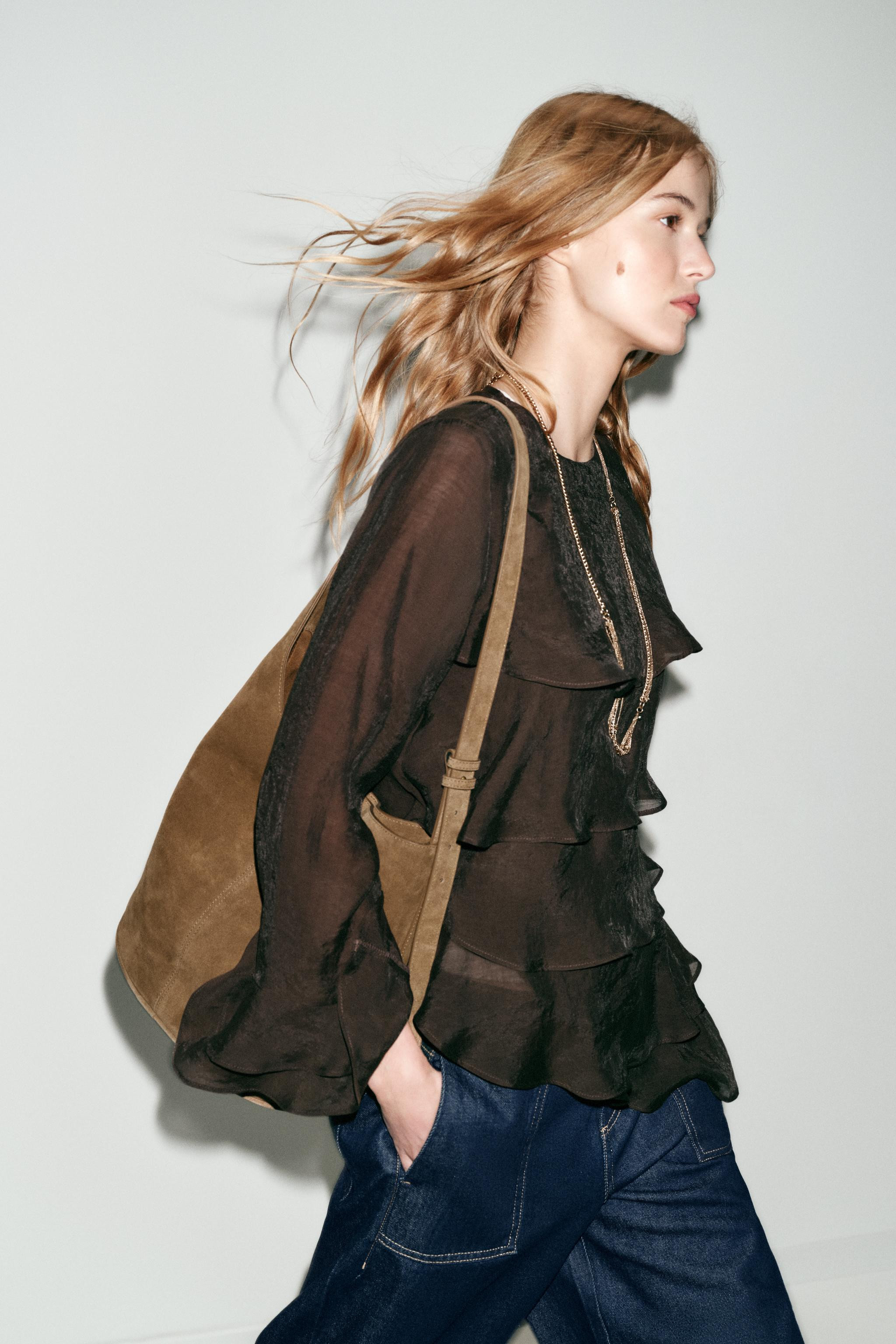 ASYMMETRIC LEATHER BUCKET BAG | Zara US