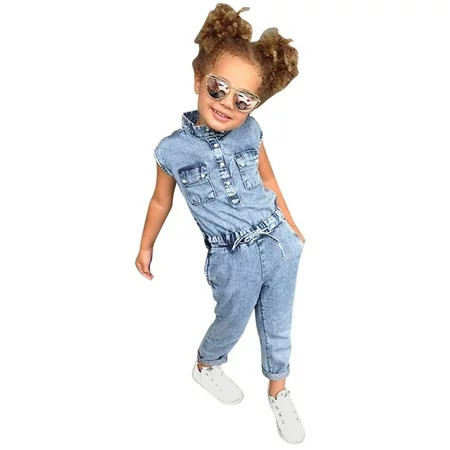 Rovga Toddler Girls Sleeveless Solid 1 Pieces Romper Kids Denim Jumpsuit Clothes Fashion Girls Clothing | Walmart (US)